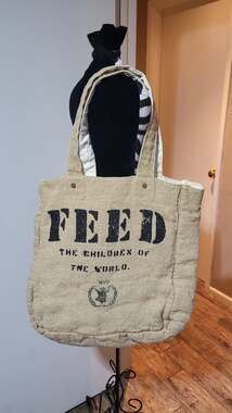 FEED 1 Bag Reversible Burlap and Organic Cotton Market Tote